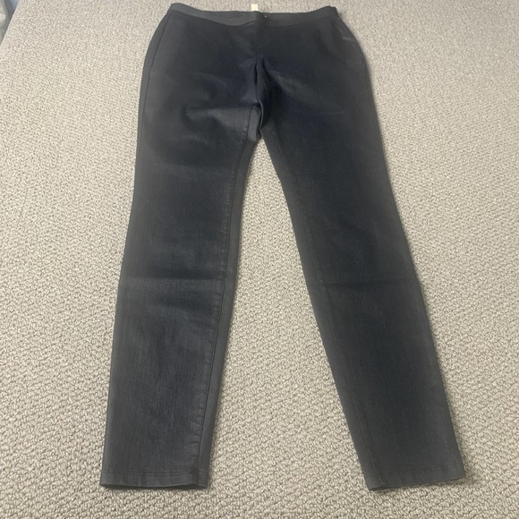 Eileen Fisher Womens Pants Size Small Black Coated Skinny Leg Pull On Mid Rise - Picture 1 of 12
